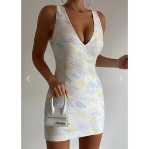 New Runaway The Label sequin white pastel print sleeveless mini dress size med